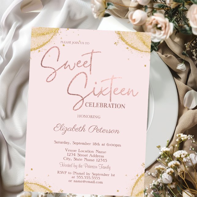 Elegant Simple Gold Glitter Corners Sweet 16   Invitation (Creator Uploaded)