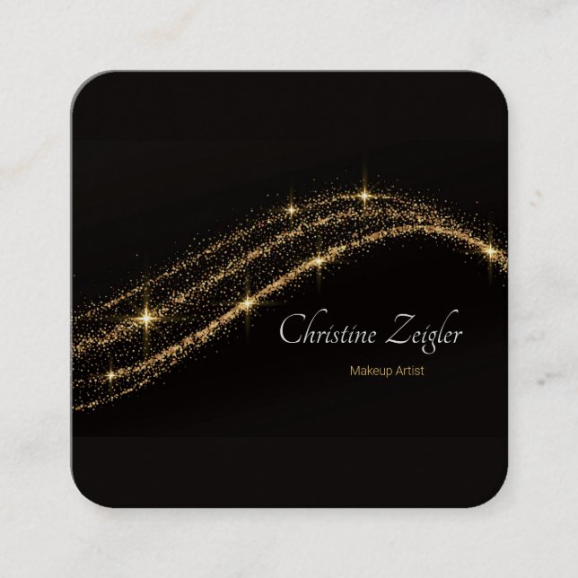 Elegant simple Gold glitter modern black Chic Busi Square Business Card (Front)