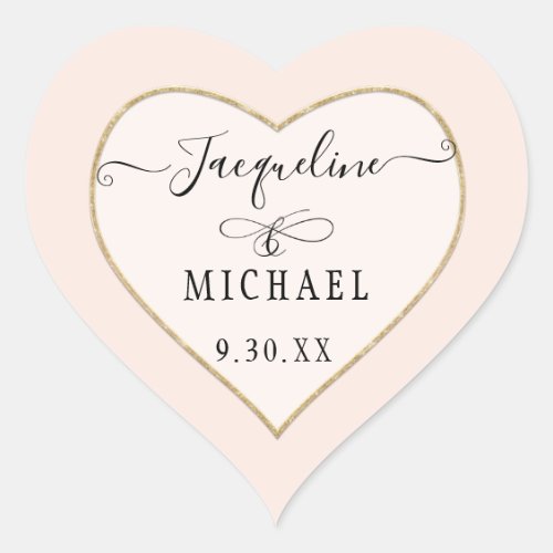 Elegant Simple Gold Glitter Script Blush Pink  Heart Sticker