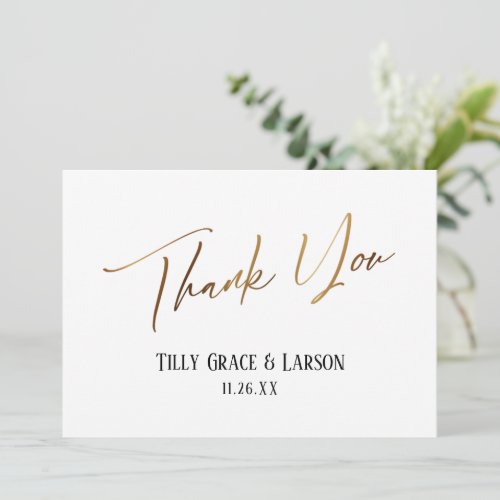 Elegant Simple Gold Handwriting Typography Thank You Card
