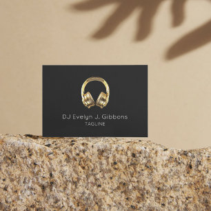 Elegant Simple Gold Headphones Dj Singer Black Business Card