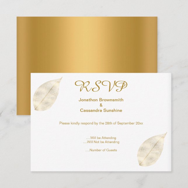 ELEGANT SIMPLE GOLD LEAF GOLD RSVP INVITATION (Front/Back)