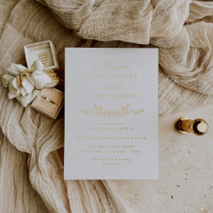 Elegant Simple Gold Leaf Wedding Foil Invitation