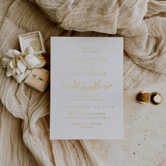 Elegant Simple Gold Leaf Wedding Foil Invitation
