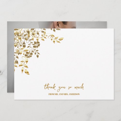 Elegant Simple Gold Name Script Photo Wedding  Thank You Card
