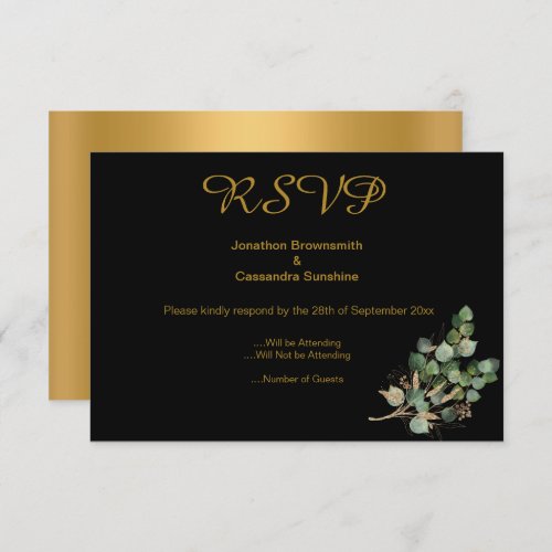 ELEGANT SIMPLE GOLD NATIVE GOLD BLACK RSVP  INVITATION