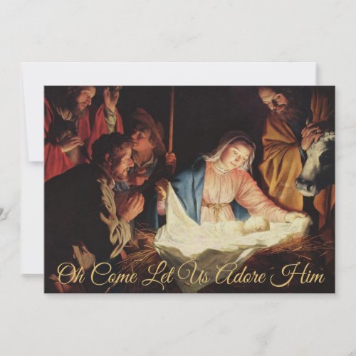 Elegant Simple Gold Nativity Religious Christmas Holiday Card