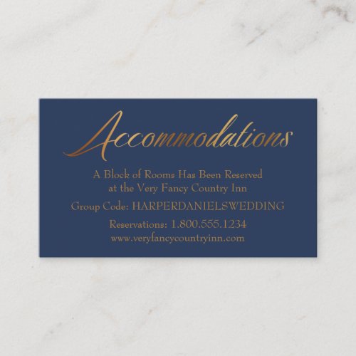 Elegant Simple Gold Navy Wedding Accommodations Enclosure Card