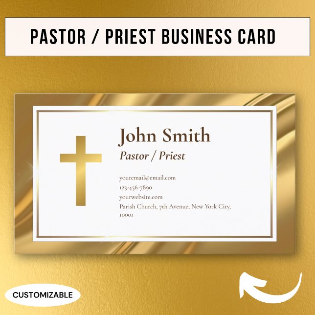 Elegant Simple Gold Pastor Priest Business Card (Creator Uploaded)