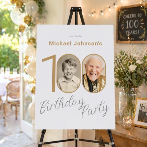 Elegant Simple Gold Photo 100th Birthday Welcome Foam Board