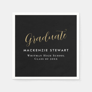 Elegant Simple Gold Script Graduation Black Napkins