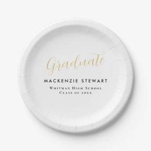 Elegant Simple Gold Script Graduation White Paper Plates