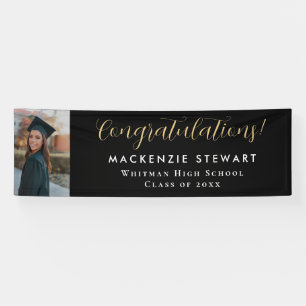 Elegant Simple Gold Script Photo Graduation Banner