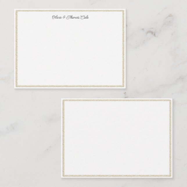 Elegant Simple Gold Sprinkles Frame Wedding Couple Note Card (Front/Back)