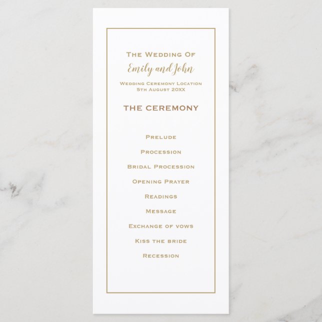 Elegant Simple Gold Typography and Frame Wedding Program (Front)