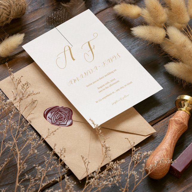 elegant Simple gold typography wedding Foil Invitation (Creator Uploaded)