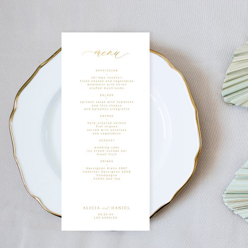 Elegant simple gold typography wedding menu