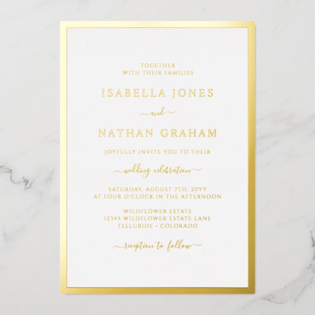 Elegant Simple Gold Wedding Foil Invitation (Front)