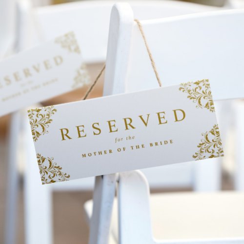 Elegant Simple Gold Wedding Reserved Chair Sign