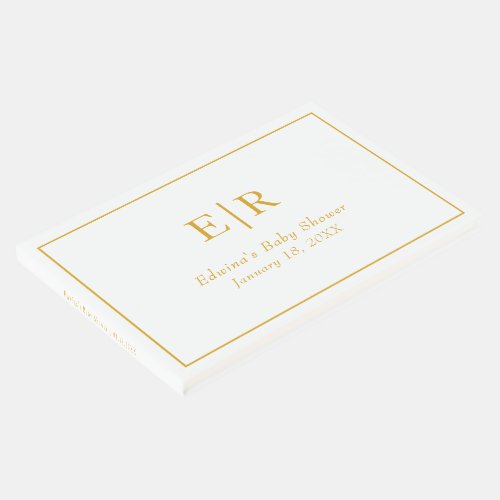 Elegant Simple Gold White Monogram Baby Shower Guest Book