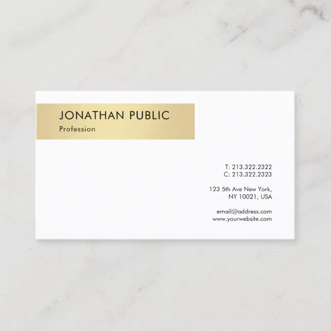 Elegant Simple Gold White Template Modern Trendy Business Card | Zazzle