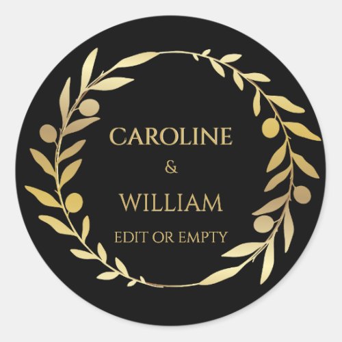 Elegant Simple Gold Wreath Custom Wedding Business Classic Round Sticker