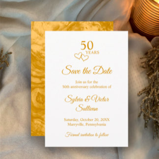 Elegant Simple Golden 50th Anniversary Party Save The Date