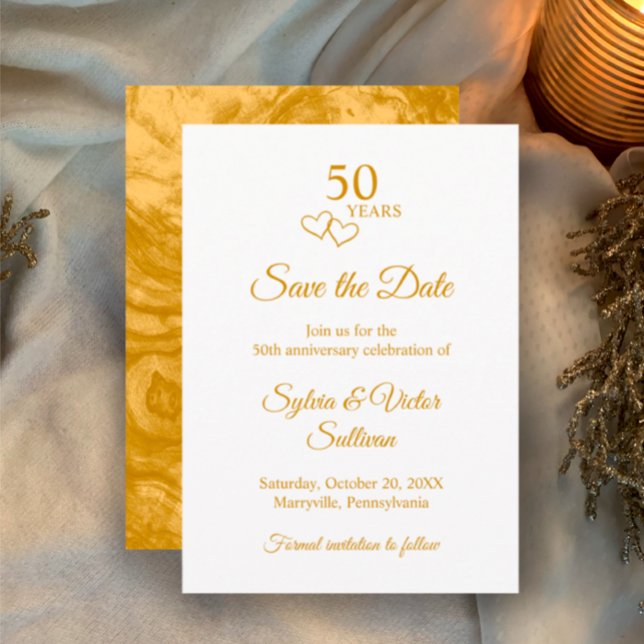 Elegant Simple Golden 50th Anniversary Party Save The Date (Personalize this simple elegant golden script 50th wedding anniversary save the date invitation.
)