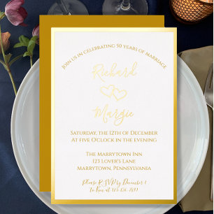 Elegant Simple Golden 50th Wedding Anniversary Foil Invitation