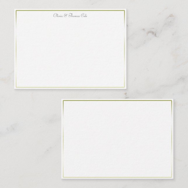 Elegant Simple Gradient Gold Frame Wedding Couple Note Card (Front/Back)