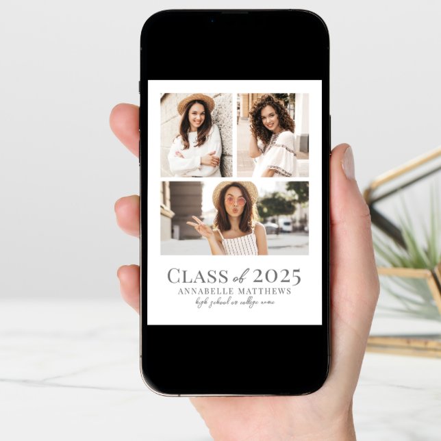 Elegant Simple Graduate Photo Collage Graduation Announcement (Front Digital)