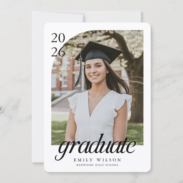 Elegant Simple Graduate Two Arch Photo Graduation Announcement (Front)