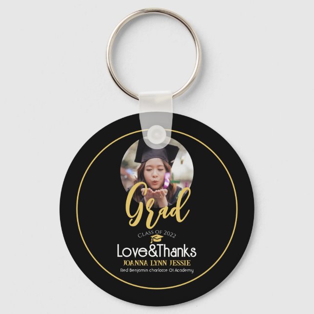 Elegant simple Graduation gold Cap Thanks Script P Keychain (Front)