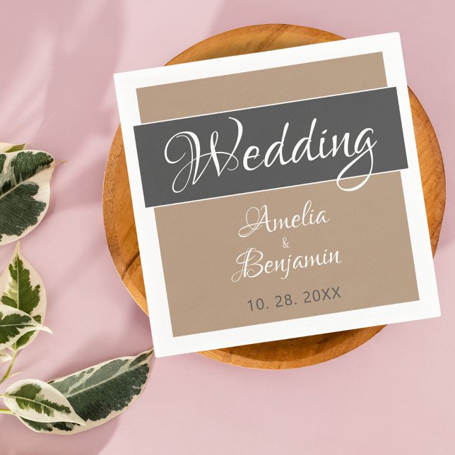 Elegant Simple Gray Beige Script Wedding  Napkins (Creator Uploaded)