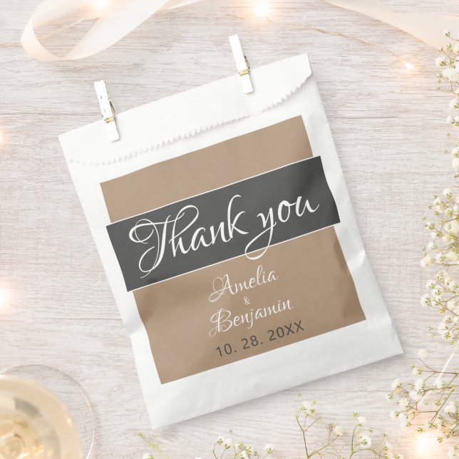 Elegant Simple Gray Beige Script Wedding Thank you Favor Bag (Clipped)
