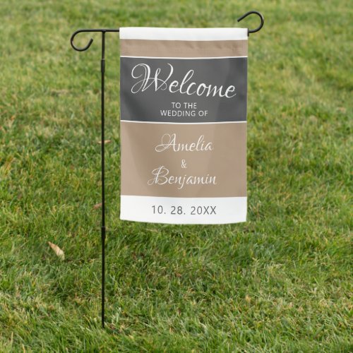 Elegant Simple Gray Beige Script Wedding Welcome Garden Flag