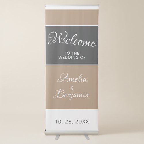 Elegant Simple Gray Beige Script Wedding Welcome Retractable Banner