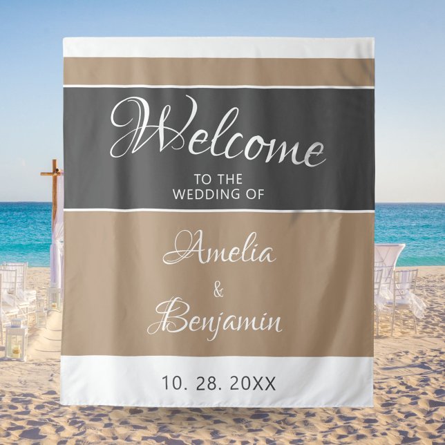 Elegant Simple Gray Beige Script Wedding Welcome Tapestry (Creator Uploaded)