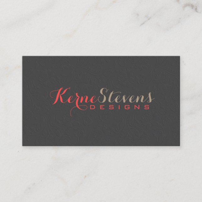 Elegant Simple Gray Damasks Embossed Look 3 Business Card (Front)