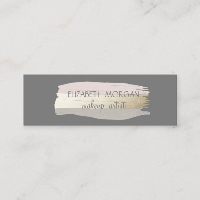 Elegant Simple Gray,  Foil Brush Stroke Mini Business Card (Front)