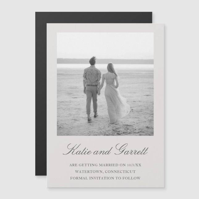 Elegant Simple Gray Photo Save the Date Magnetic Invitation (Front/Back)
