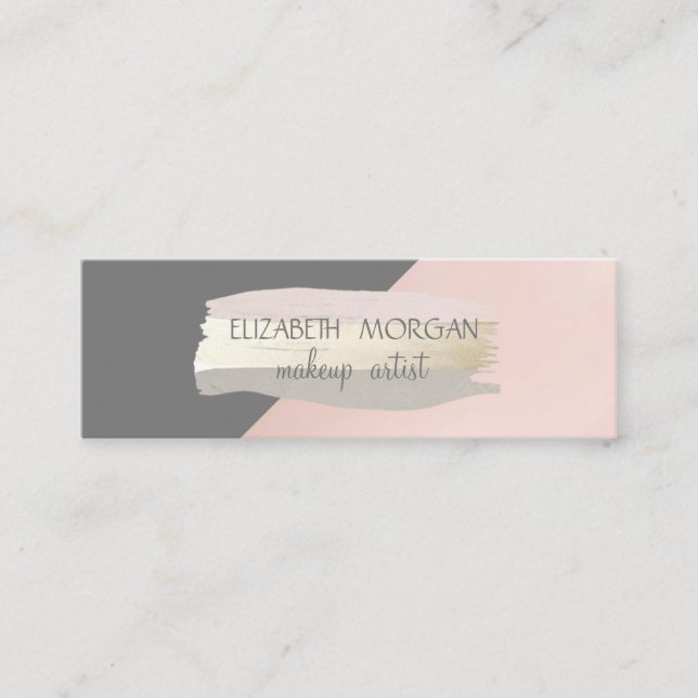 Elegant Simple Gray,Pink  Foil Brush Stroke Mini Business Card (Front)