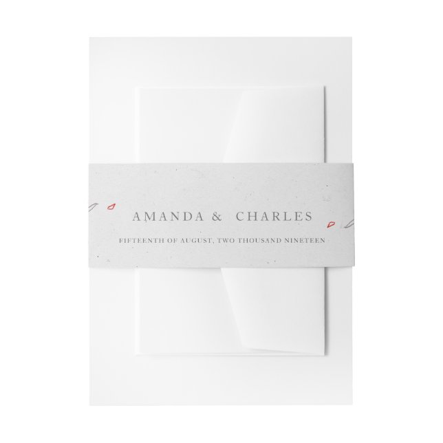 Elegant simple gray & red flower invitation belly band (Front Example)
