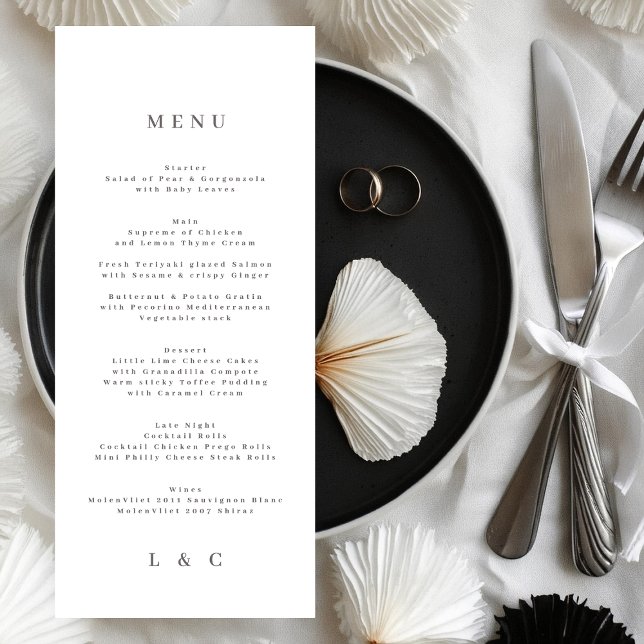 Elegant Simple Gray Text Monogram Wedding Menu (Creator Uploaded)