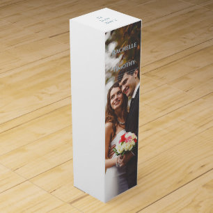 Elegant Simple Gray White Editable Photo Wedding Wine Box