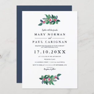 Elegant simple green blue winter Christmas wedding Invitation