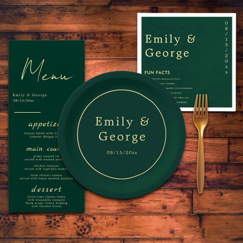 Elegant Simple Green Gold Classy Modern Wedding Paper Plates