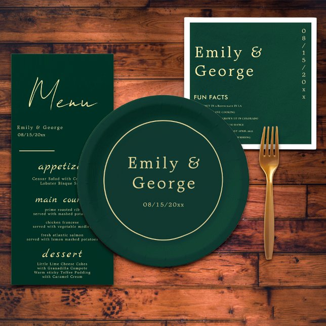 Elegant Simple Green Gold Classy Modern Wedding Paper Plates (Creator Uploaded)