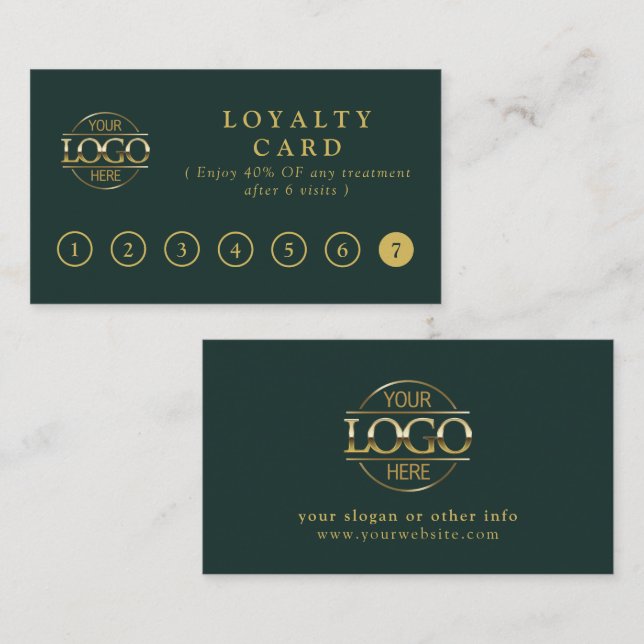 Elegant Simple Green & Gold Customer Rewards Loyalty Card (Front/Back)