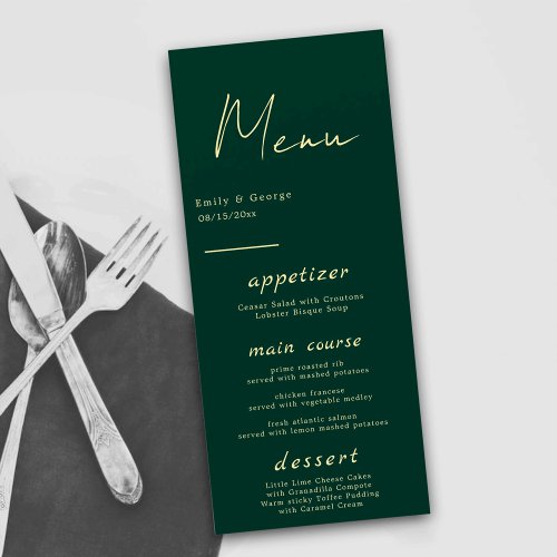 Elegant Simple Green Gold Luxury Modern Wedding Menu